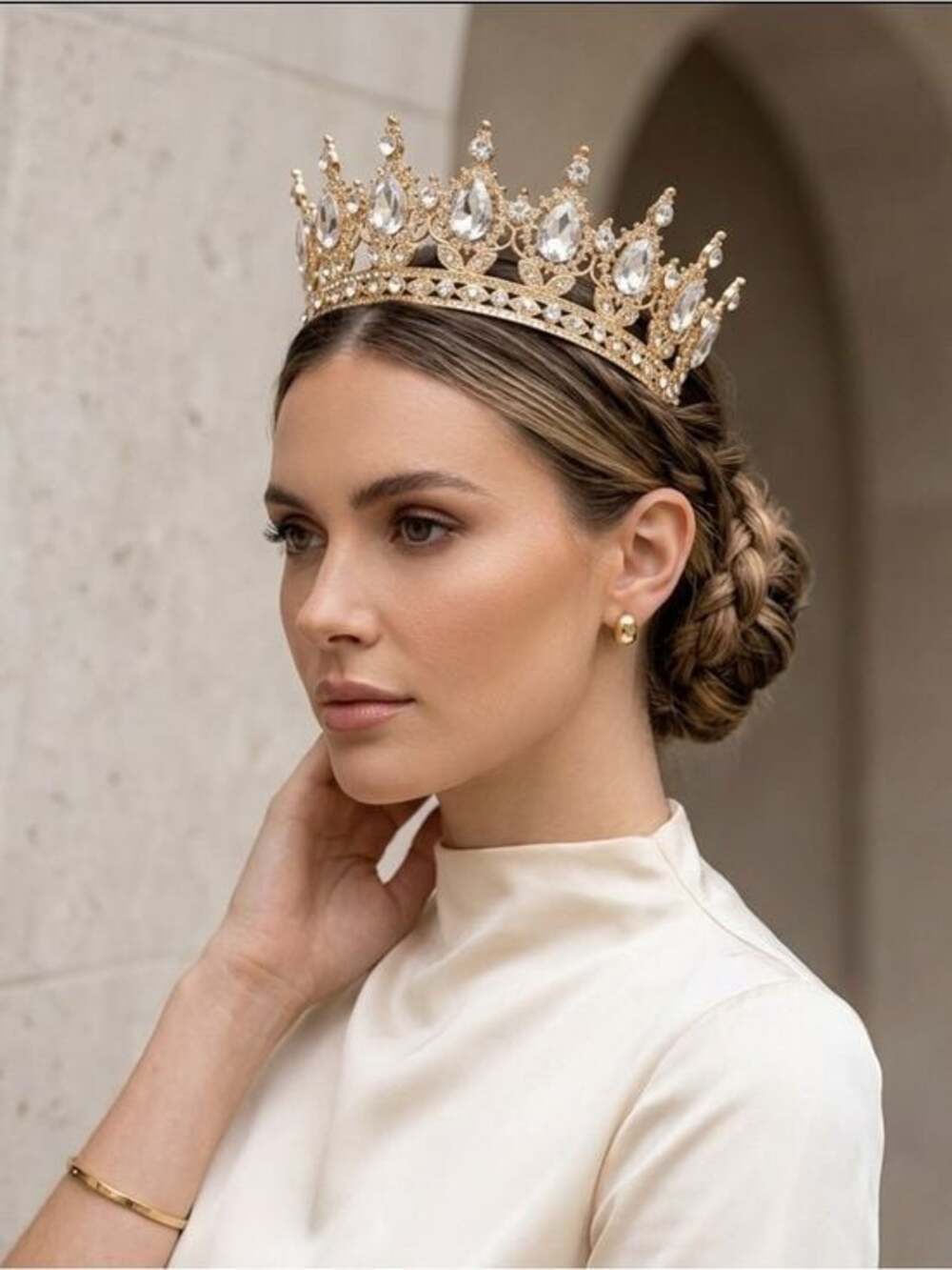 Royal Wedding Gold Crystal Teardrop Pageant Tiara Headband - Women's Accessories